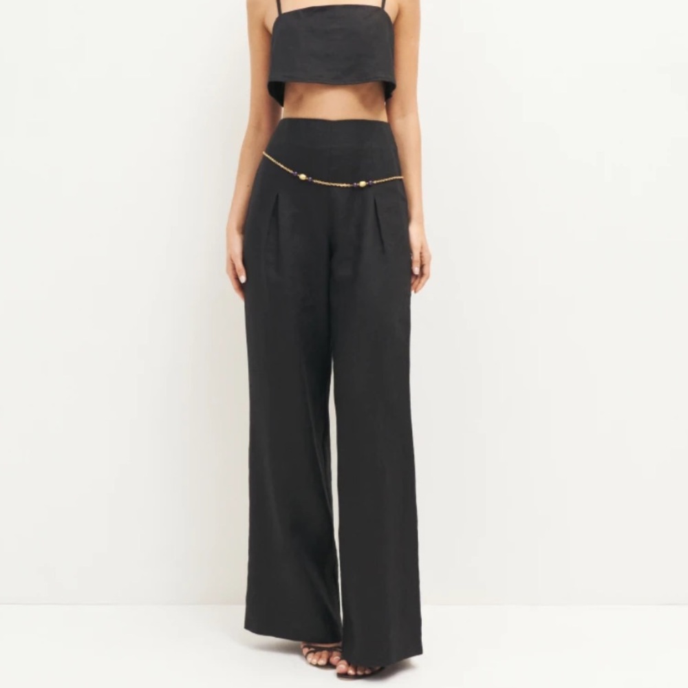 Reformation Cleo black linen wide leg pants